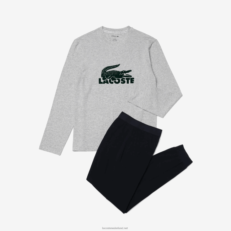 Lacoste Fluwelen lange pyjama met logo 0828H1457 marineblauw grijs chine groen vxd Heren