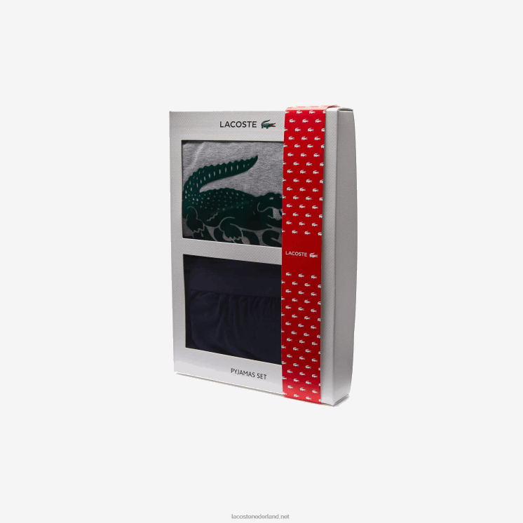Lacoste Fluwelen lange pyjama met logo 0828H1457 marineblauw grijs chine groen vxd Heren