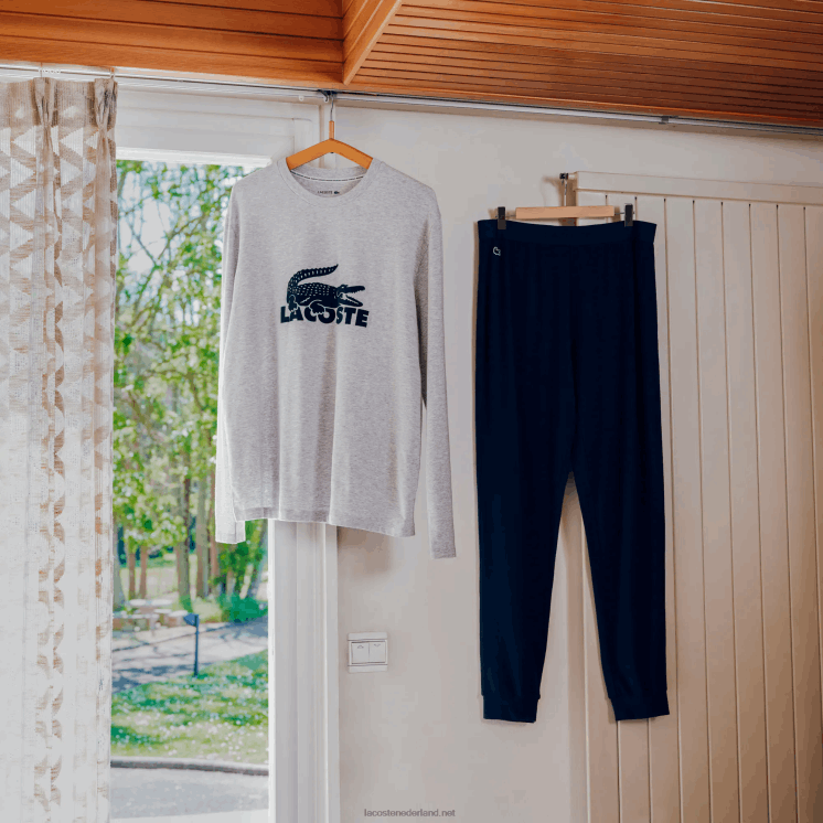 Lacoste Fluwelen lange pyjama met logo 0828H1457 marineblauw grijs chine groen vxd Heren