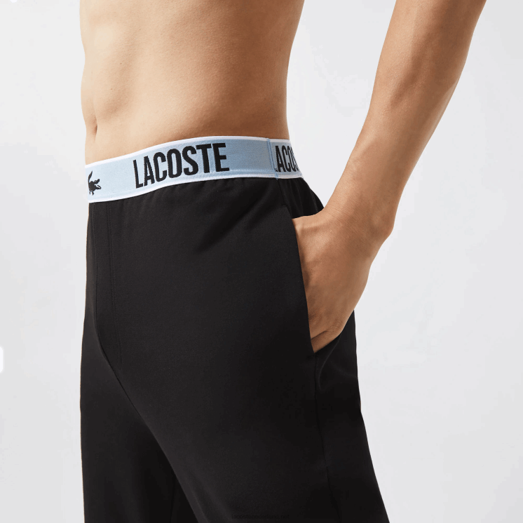 Lacoste Pyjamabroek met krokodillenprint in de taille 0828H1523 zwart 031 Heren