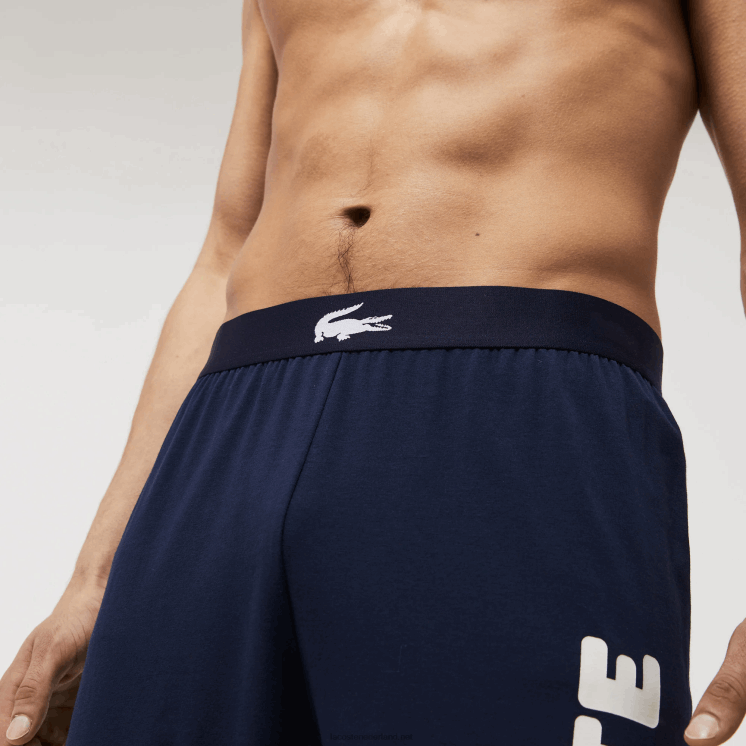 Lacoste Pyjamabroek van stretchkatoen met krokodillenprint 0828H1456 marineblauw wit 525 Heren