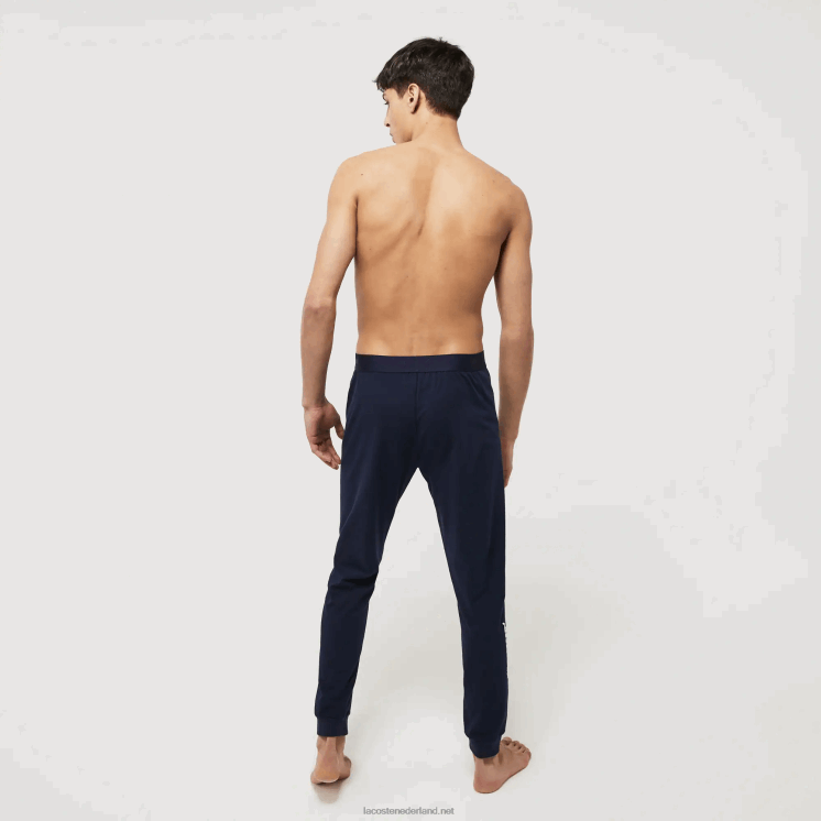 Lacoste Pyjamabroek van stretchkatoen met krokodillenprint 0828H1456 marineblauw wit 525 Heren