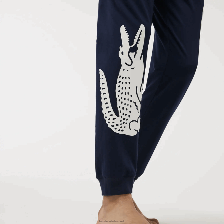 Lacoste Pyjamabroek van stretchkatoen met krokodillenprint 0828H1456 marineblauw wit 525 Heren