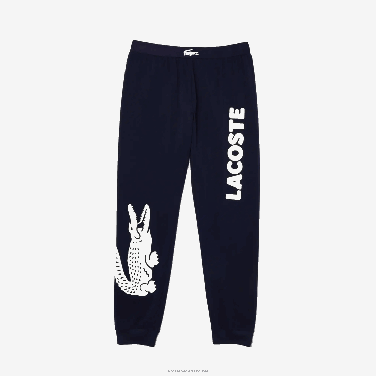 Lacoste Pyjamabroek van stretchkatoen met krokodillenprint 0828H1456 marineblauw wit 525 Heren
