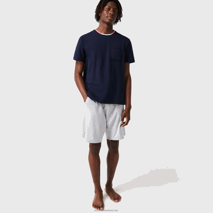 Lacoste driekleurig pyjama-t-shirt met ronde hals en korte mouwen 0828H1473 marineblauw 166 Heren