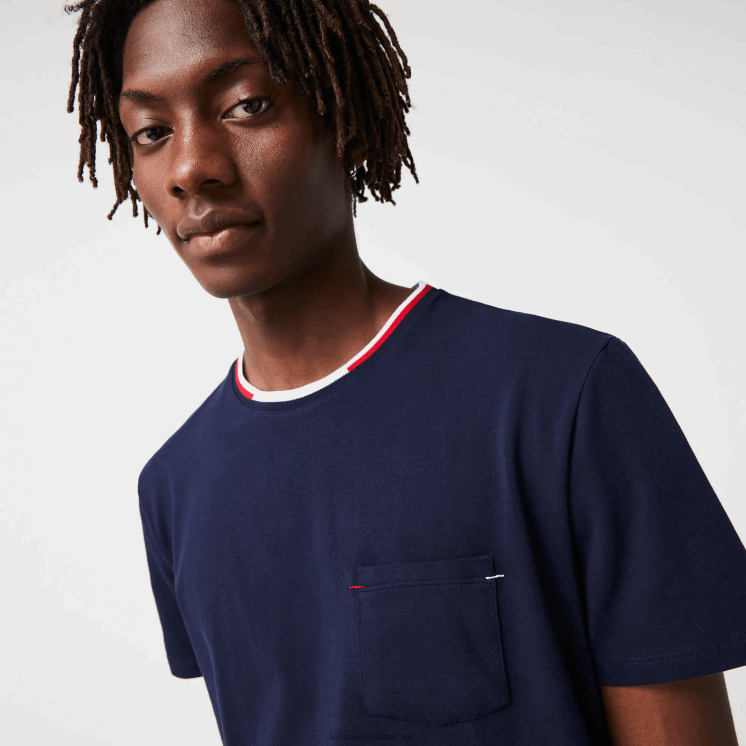 Lacoste driekleurig pyjama-t-shirt met ronde hals en korte mouwen 0828H1473 marineblauw 166 Heren