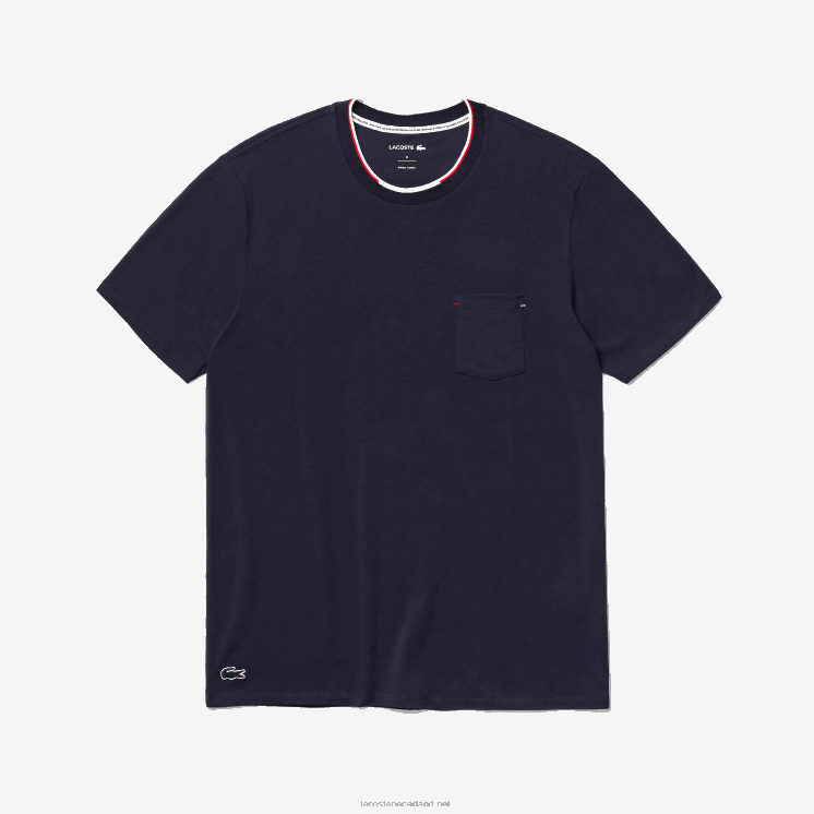Lacoste driekleurig pyjama-t-shirt met ronde hals en korte mouwen 0828H1473 marineblauw 166 Heren
