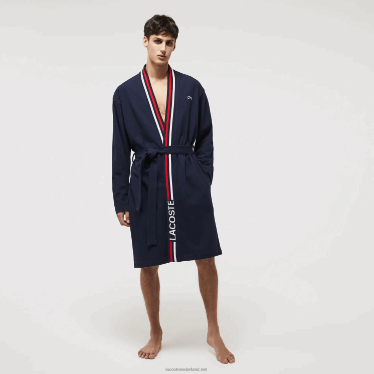 Lacoste gewaad van piquékatoen met driekleurige banden 0828H1571 marineblauw 166 Heren