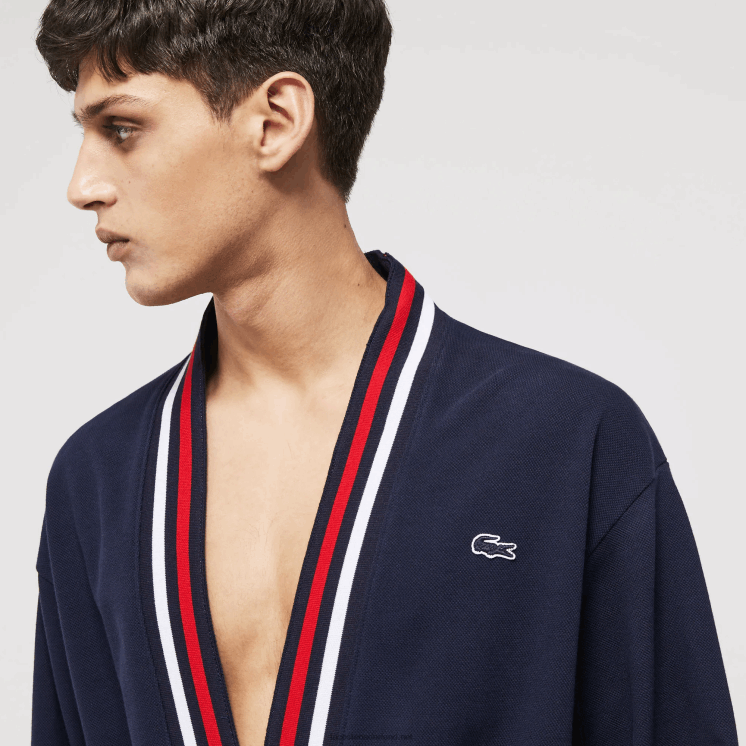 Lacoste gewaad van piquékatoen met driekleurige banden 0828H1571 marineblauw 166 Heren