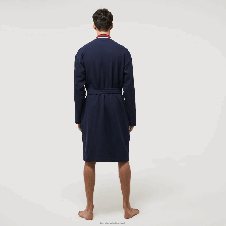 Lacoste gewaad van piquékatoen met driekleurige banden 0828H1571 marineblauw 166 Heren
