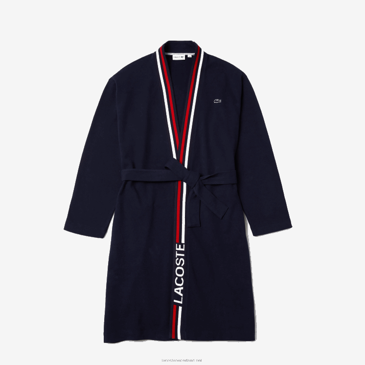 Lacoste gewaad van piquékatoen met driekleurige banden 0828H1571 marineblauw 166 Heren