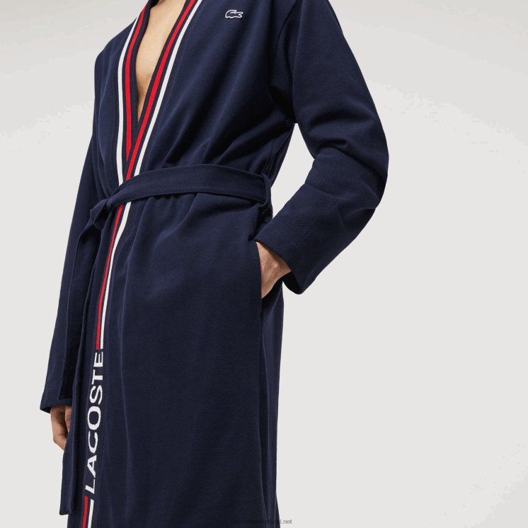 Lacoste gewaad van piquékatoen met driekleurige banden 0828H1571 marineblauw 166 Heren