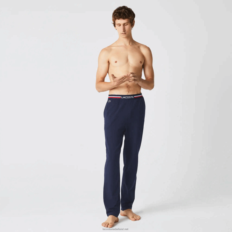 Lacoste jersey driekleurige pyjamabroek met tailleband 0828H1402 marineblauw 166 Heren