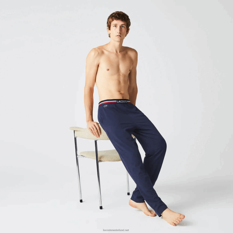 Lacoste jersey driekleurige pyjamabroek met tailleband 0828H1402 marineblauw 166 Heren