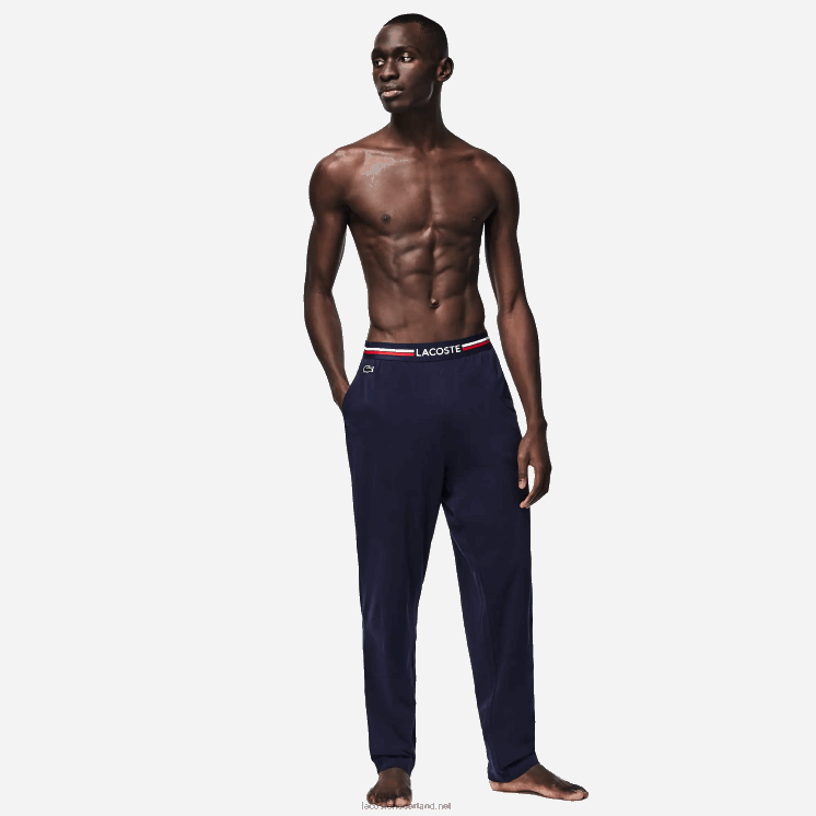 Lacoste jersey driekleurige pyjamabroek met tailleband 0828H1402 marineblauw 166 Heren