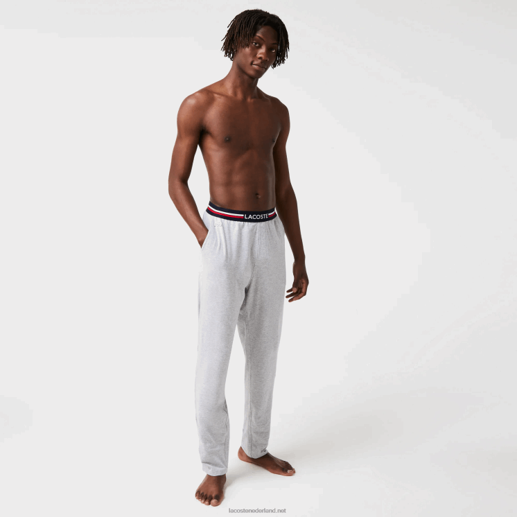 Lacoste jersey driekleurige pyjamabroek met tailleband 0828H1403 grijze chine ca Heren