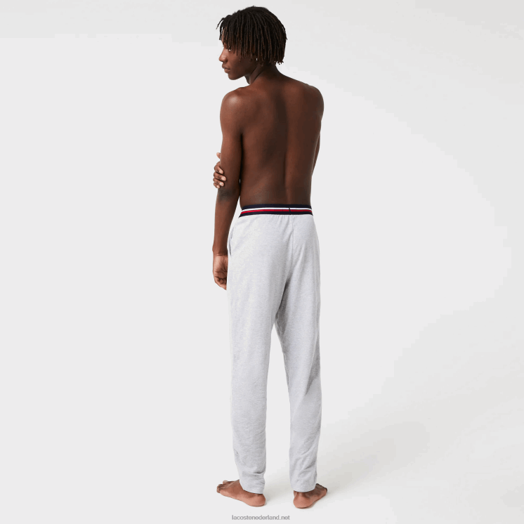 Lacoste jersey driekleurige pyjamabroek met tailleband 0828H1403 grijze chine ca Heren