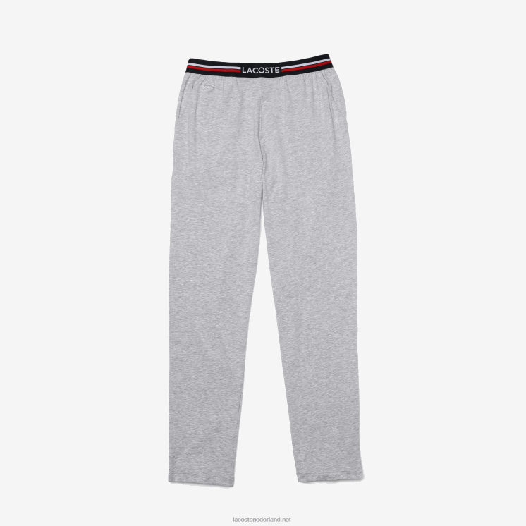 Lacoste jersey driekleurige pyjamabroek met tailleband 0828H1403 grijze chine ca Heren