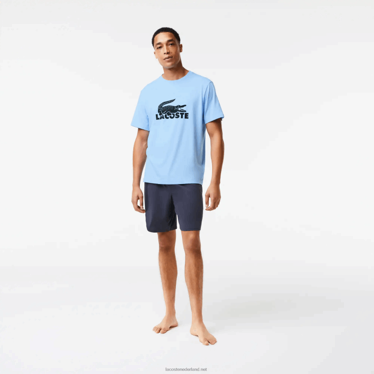 Lacoste korte pyjamaset van fluweel met logo 0828H1622 blauw kaki groen donkergrijs 8z0 Heren
