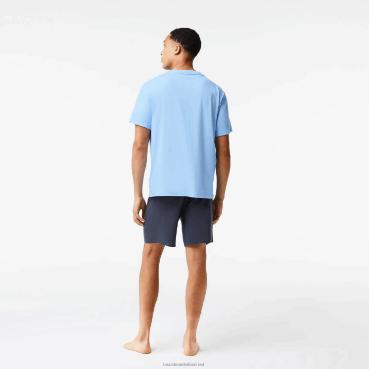 Lacoste korte pyjamaset van fluweel met logo 0828H1622 blauw kaki groen donkergrijs 8z0 Heren