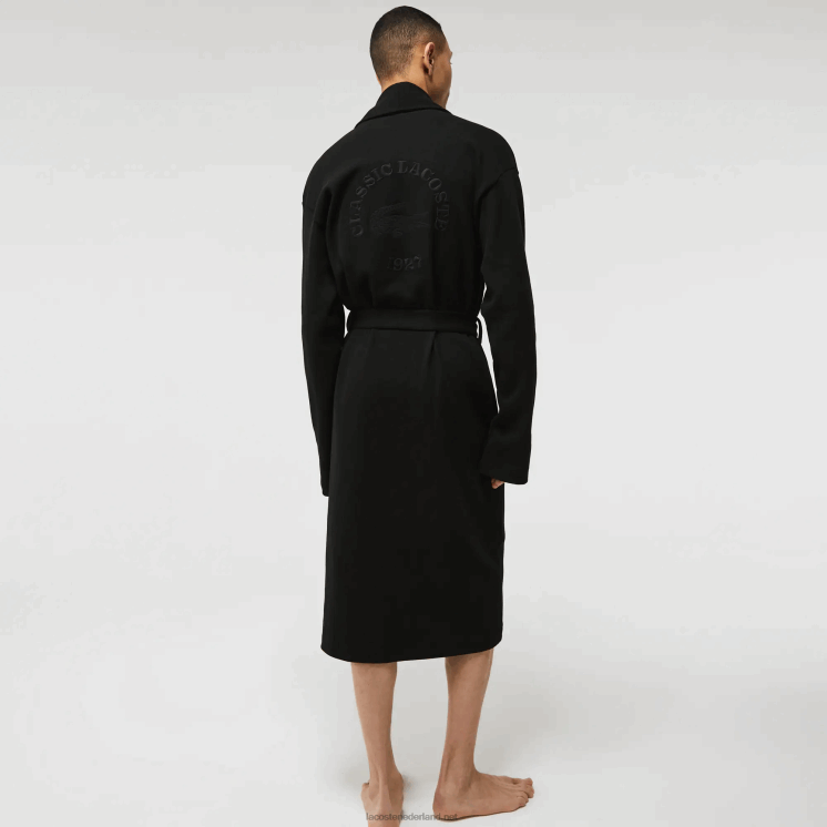 Lacoste losvallende lange getextureerde katoenen gebreide badjas 0828H1525 zwart 031 Heren