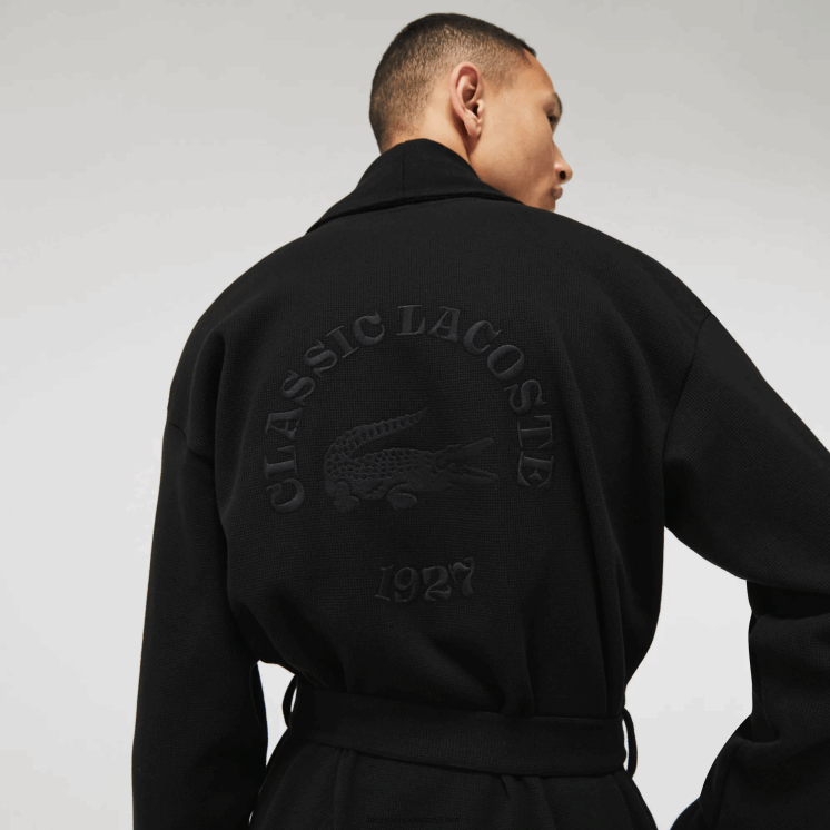 Lacoste losvallende lange getextureerde katoenen gebreide badjas 0828H1525 zwart 031 Heren