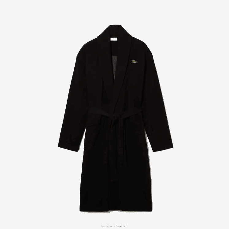 Lacoste losvallende lange getextureerde katoenen gebreide badjas 0828H1525 zwart 031 Heren