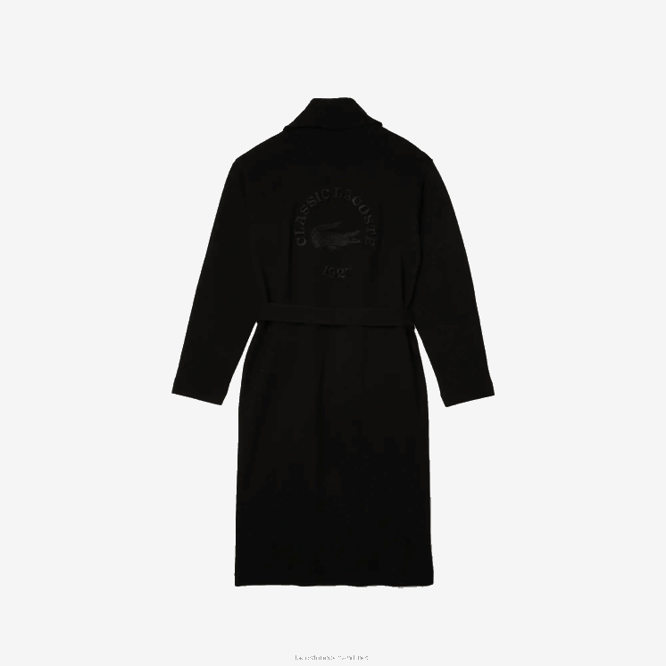 Lacoste losvallende lange getextureerde katoenen gebreide badjas 0828H1525 zwart 031 Heren