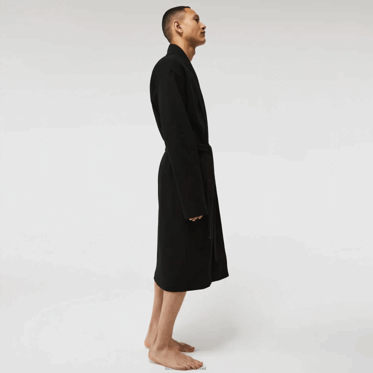 Lacoste losvallende lange getextureerde katoenen gebreide badjas 0828H1525 zwart 031 Heren