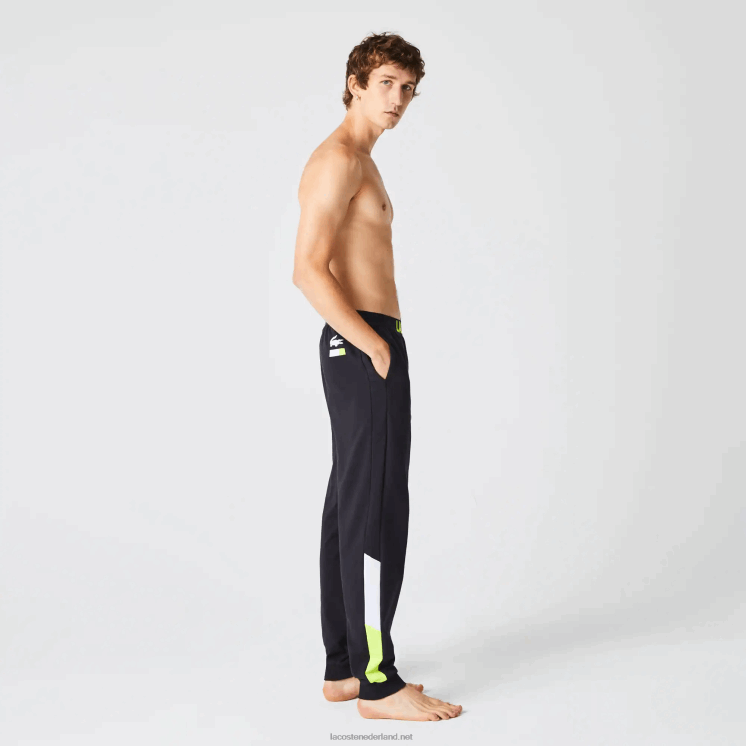 Lacoste oversized fleece pyjamabroek met logo 0828H1566 donkergrijs wit geel p44 Heren