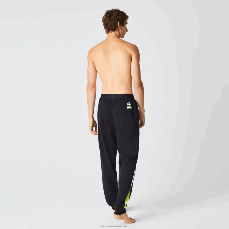 Lacoste oversized fleece pyjamabroek met logo 0828H1566 donkergrijs wit geel p44 Heren