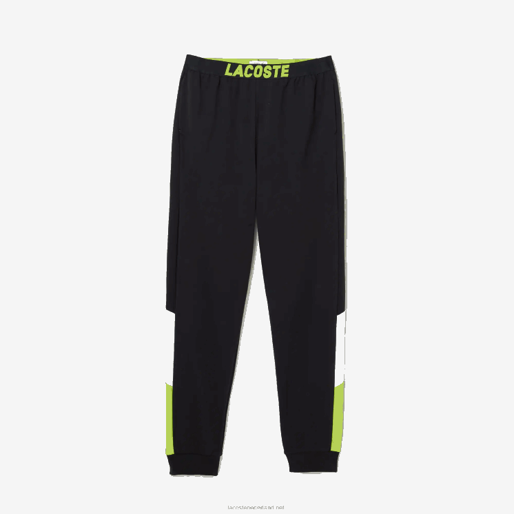 Lacoste oversized fleece pyjamabroek met logo 0828H1566 donkergrijs wit geel p44 Heren