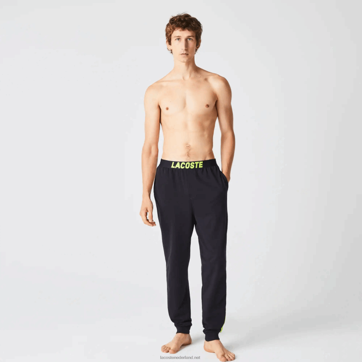 Lacoste oversized fleece pyjamabroek met logo 0828H1566 donkergrijs wit geel p44 Heren