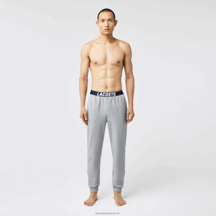 Lacoste oversized fleece pyjamabroek met logo 0828H1567 grijs chine wit marineblauw tya Heren