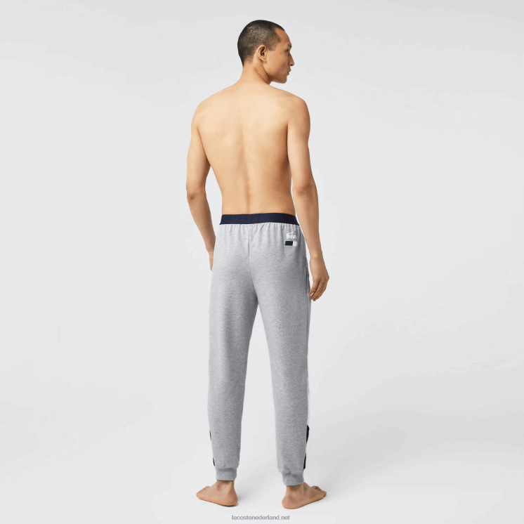 Lacoste oversized fleece pyjamabroek met logo 0828H1567 grijs chine wit marineblauw tya Heren