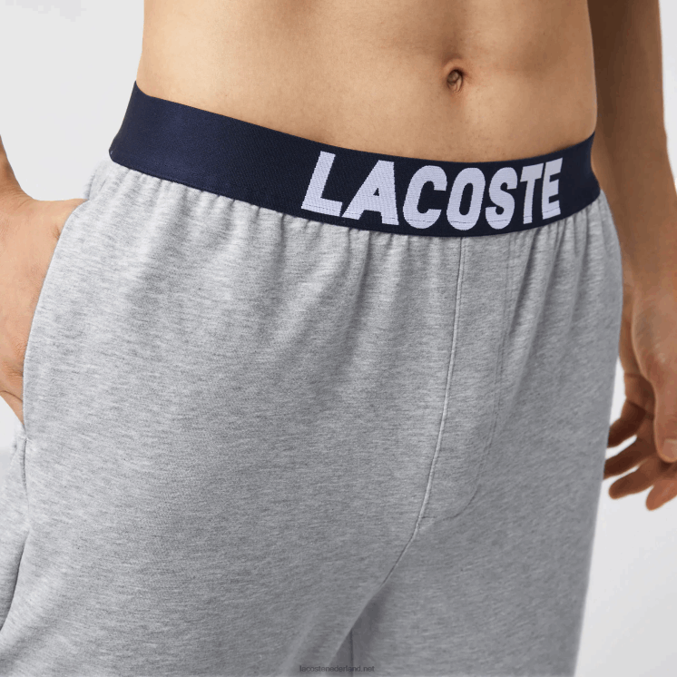 Lacoste oversized fleece pyjamabroek met logo 0828H1567 grijs chine wit marineblauw tya Heren