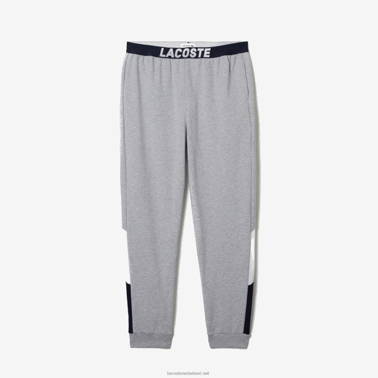 Lacoste oversized fleece pyjamabroek met logo 0828H1567 grijs chine wit marineblauw tya Heren