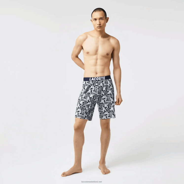Lacoste pyjama met grafische print 0828H1511 wit marineblauw grijs chine jaren '40 Heren
