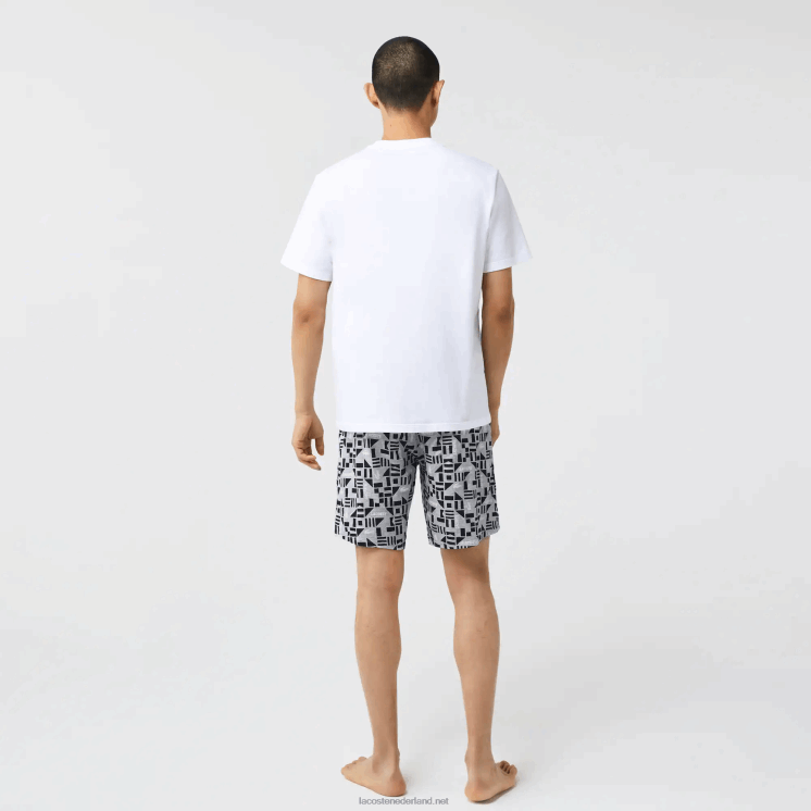 Lacoste pyjama met grafische print 0828H1511 wit marineblauw grijs chine jaren '40 Heren