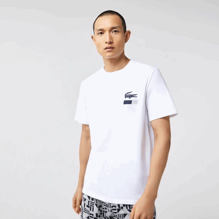 Lacoste pyjama met grafische print 0828H1511 wit marineblauw grijs chine jaren '40 Heren
