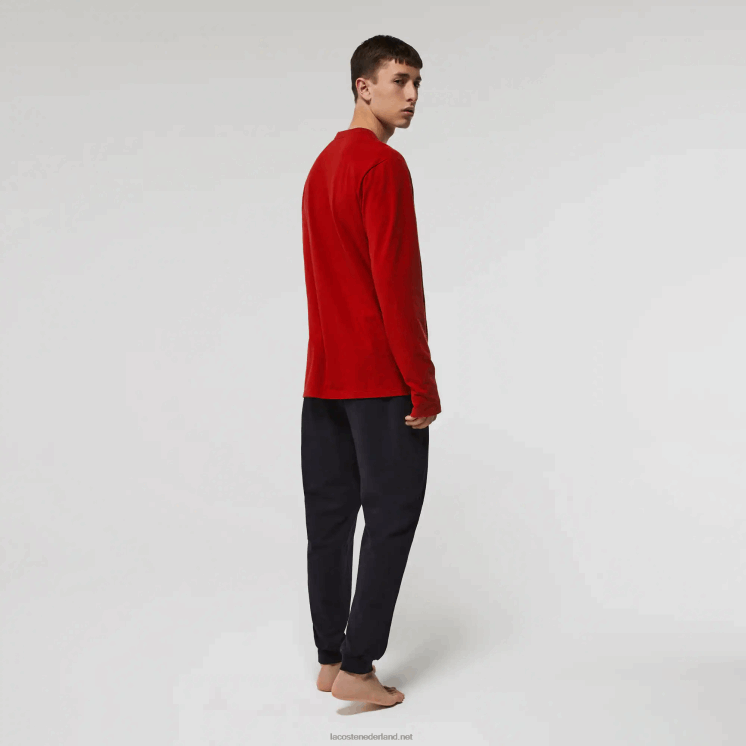 Lacoste pyjama set van lang stretchkatoen 0828H1639 rood marineblauw rx1 Heren