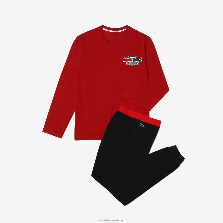 Lacoste pyjama set van lang stretchkatoen 0828H1639 rood marineblauw rx1 Heren