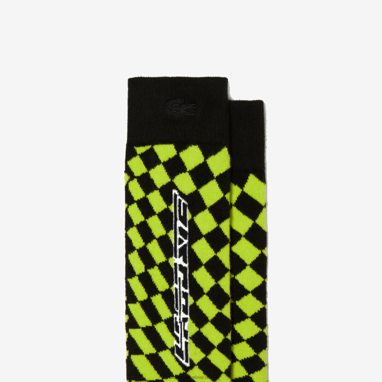 Lacoste checkerboard compressiesokken 0828H526 zwart geel 9y2 Heren