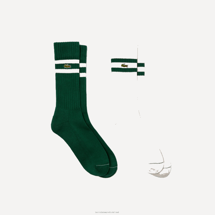 Lacoste contrast gestreepte geribbelde gebreide sokken 0828H513 groen wit jr Heren