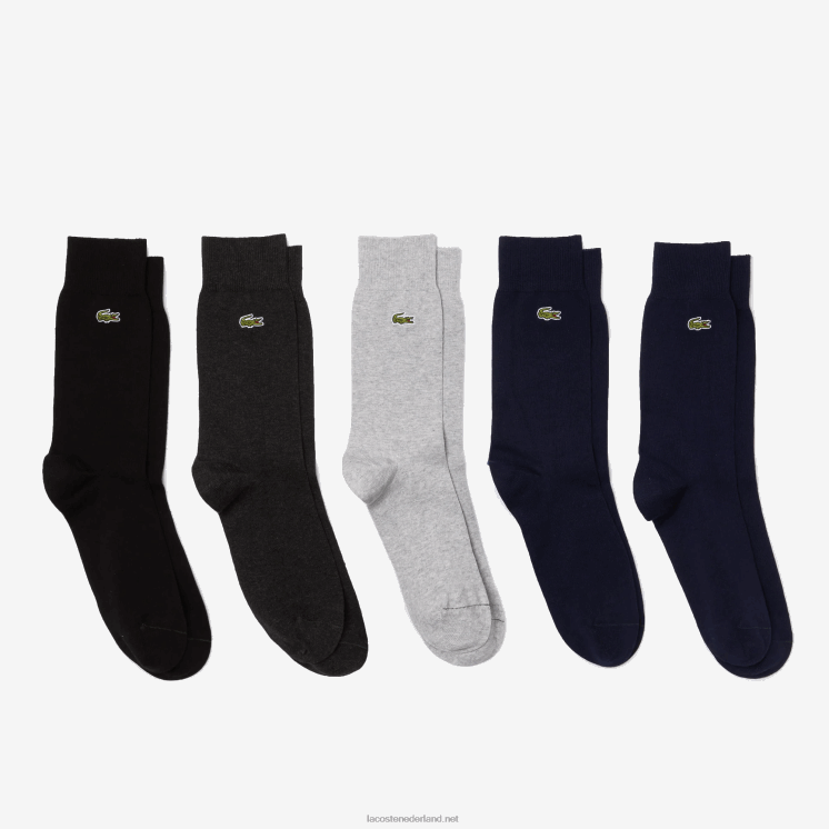 Lacoste hoog uitgesneden biologisch katoenen sokken vijf-pack 0828H531 marineblauw chine grijs zwart c0u Heren