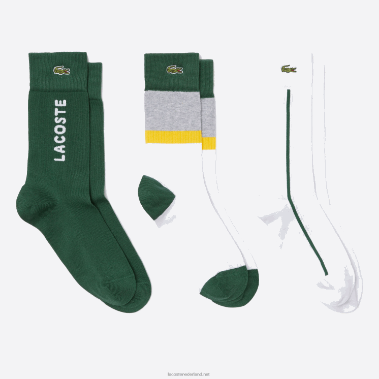 Lacoste hoog uitgesneden geribbelde katoenen sokken set van drie 0828H1686 grijs chine geel groen lly Heren
