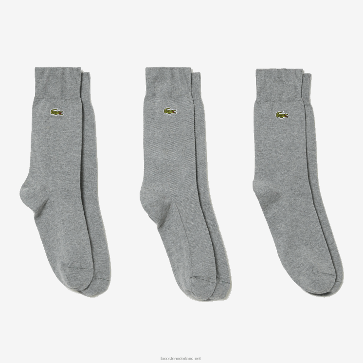 Lacoste hoog uitgesneden katoenen piqué sokken 3-pack 0828H1663 grijze knik erf Heren