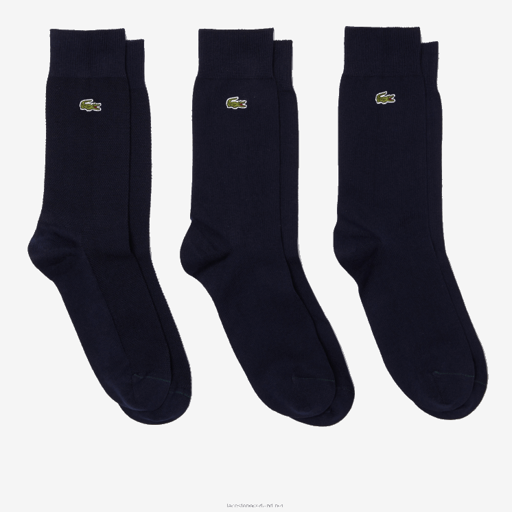Lacoste hoog uitgesneden katoenen piqué sokken 3-pack 0828H1666 marineblauw 166 Heren