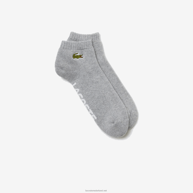 Lacoste laag uitgesneden sokken van stretchkatoen met sportmerk 0828H1677 grijs chine wit mtg Heren