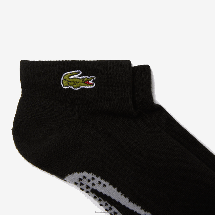Lacoste laag uitgesneden sportsokken van stretchkatoen 0828H1679 zwart grijs chine snp Heren
